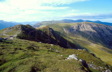 Comp image : ld05709 : Looking NW from Dale Head to Hindscarth, in the English Lake District, in autumn sunshine under a blue sky with light cloud, with the peak of Robinson in the distance