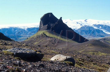 Comp image : torf0211 : A volcanic core in southern Iceland. Myrdalsj&ouml;kull [Myrdalsjokull] in the background.