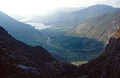 Looking NW along Buttermere, in the English Lake District, from the col between Haystacks and Fleetwith Pike, in hazy summer evening sun